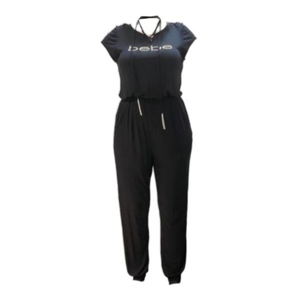 bebe Pants & Jumpsuits Bebe Black Jogger Jumpsuit With Gold Accents